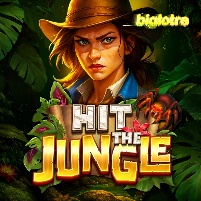 Pemandangan hutan eksotis dengan elemen permainan slot Hit the Jungle yang dinamis